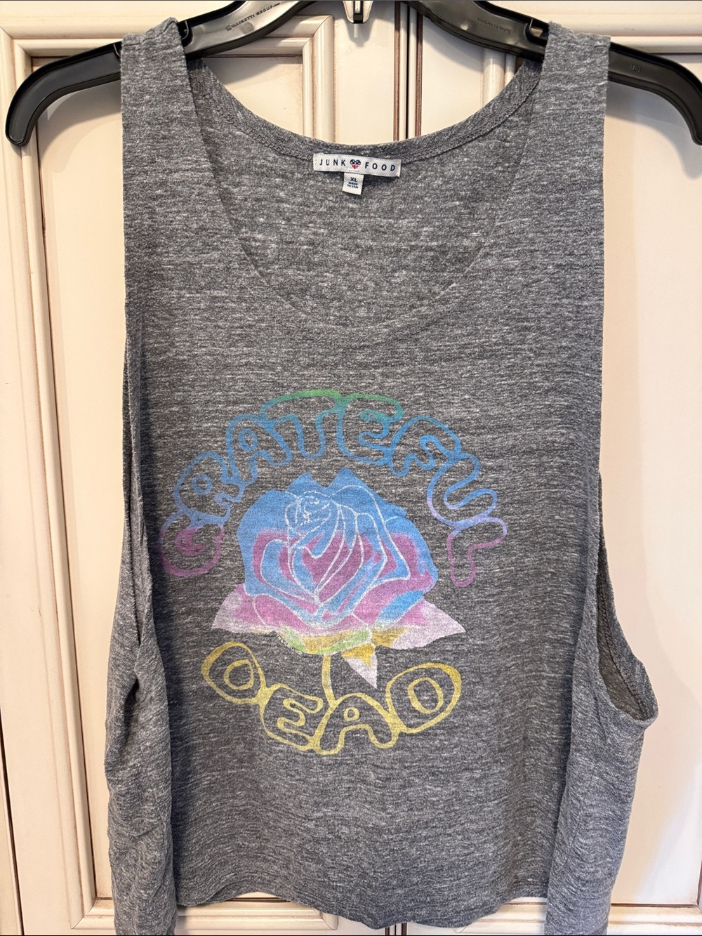 Junk Food Clothing Gray Tank Top with Pastel Grateful Dead Rose Graphic